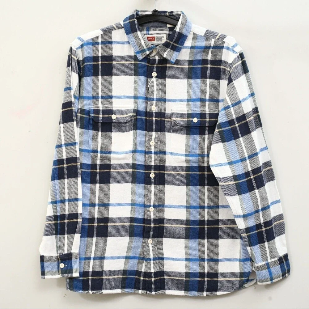 Levi's Men's Relaxed Fit Plaid Flannel Buttondown Shirt Long Sleeve BlueM 289997